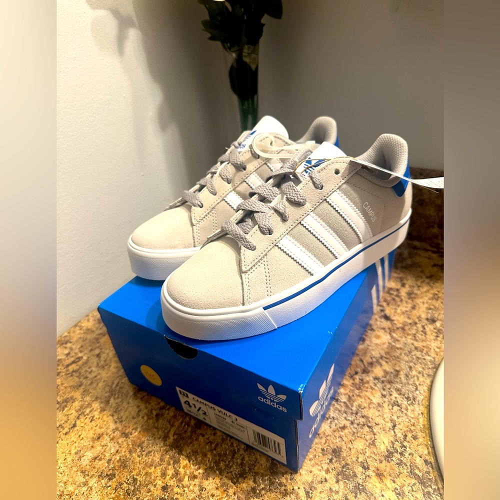 Adidas Canvas Beige and Blue Sneakers